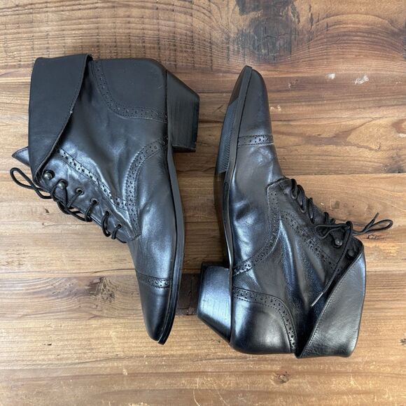 Leather Wingtip Ankle Bootie Women 9.5 Black Witchy Whimsigoth Victorian 90s Y2K - Picture 5 of 10